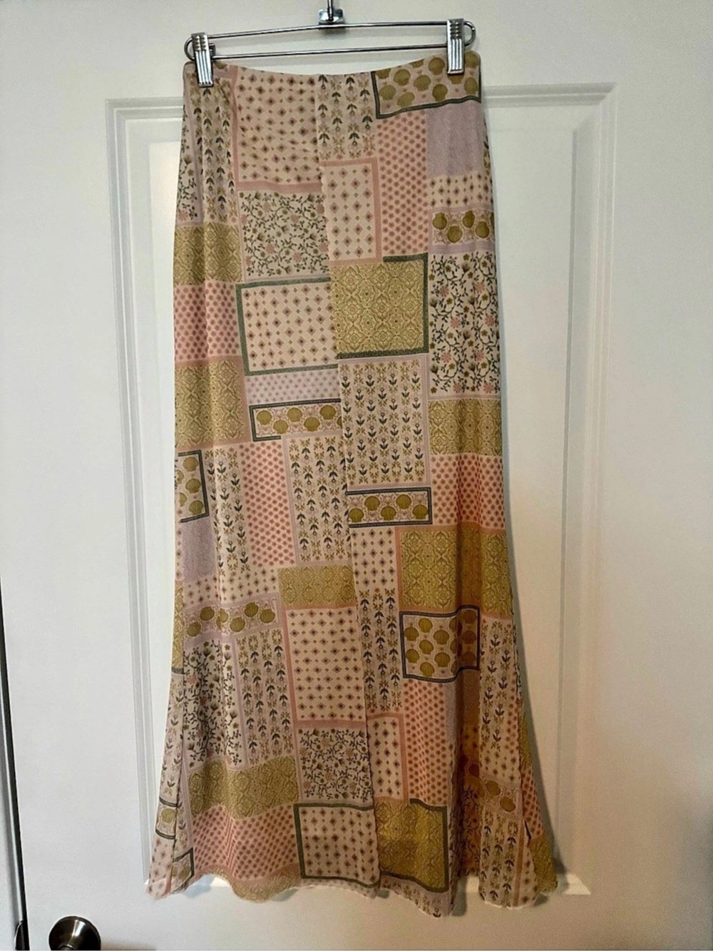 See You Monday Patchwork Floral Shell Maxi Skirt Pink & Green Medium